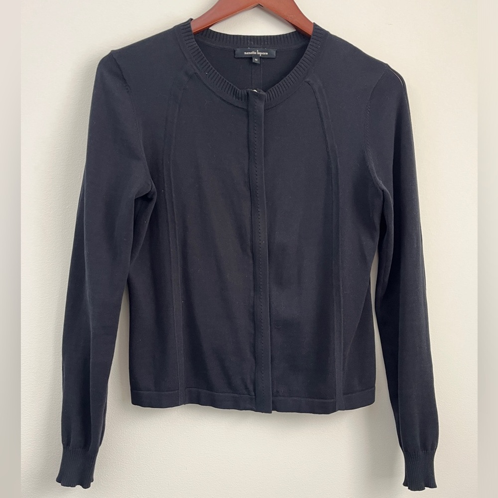 Nanette Lenore Black Cotton Zip Cardigan Sweater | Size Medium